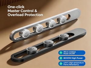 Wall Mounted Power Rail Socket with Master Switch Sliding Outlets & USB Ports 8000W Overload Protection for Home Use