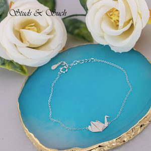 [Studs & Such] 925 Silver Cable Chain Bracelet With Cute Paper Crane Pendant