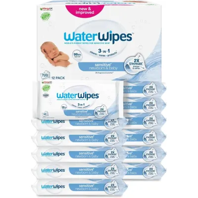 WaterWipes 99.9% Water Baby Wipes Carton Deal 12pack of 60s (3 Types) | 720 sheets - Original/Hydration Boost/Soothing