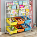 Multi-Layer Children's Bookshelf Rack With Basket Bins Kids Toy Storage Rack Children's Bookshelf Magazine Storage Household Floor. 