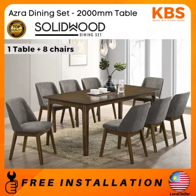 (FREE Installation+Shipping) KBS Azra FULL SOLID WOOD Dining Set / With 8 Dining Chair / Rectangular Table / Dining Chair with Grey Cushion Seat / Walnut Color