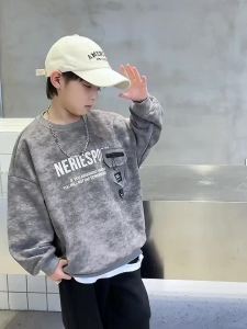 Boys Middle/Big Kids 2026 New Spring/Autumn Long Sleeve Korean Style Edgy Loose Fit Sweatshirt Tops2026