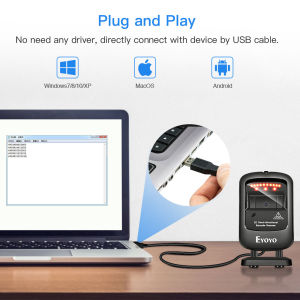 Eyoyo Handsfree 1D 2D Desktop Barcode Scanner Omnidirectional Wired Desk Scanner with USB Cable Automatic Image Screen Bar Code Reader for Supermarket Library Retail Store