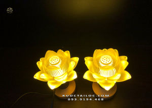 Bộ 2 đèn thờ cúng hoa sen lưu ly 4 kích thước 12-15-18-20cm