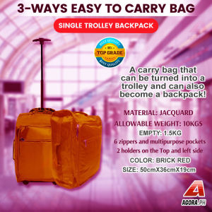 3 Ways Easy to Carry Single Trolley Bags Backpack Allowable weight 10kg Color BRICK RED. A Carry Bag that can be Turned into a Trolley and can also become a Backpack! - agora.ph