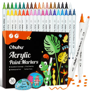 Ohuhu Acrylic Paint Markers Cotton Core 36 Colors Dual Tips Paint Pens High Opacity Acrylic Markers Waterproof Lightfast Drawing2026