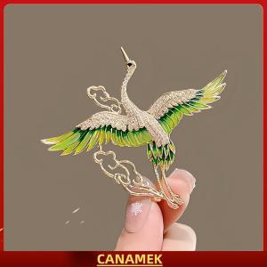 Miễn phí vận chuyển✨ Trung Quốc Phong Cách Thanh Lịch Rhinestone Màu Xanh Lá Cây Men Cánh Crane Đám Mây Trâm Cài Cho Phụ Nữ Cô Gái Bay Chim Ve Áo Pins Đảng Đồ Trang Sức