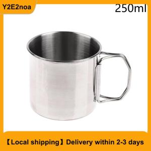 【Local shipping】 1Pc Stainless Steel Folding Handle Cup Portable Carabiner Cup Outdoor Camping Cups for Home Outdoor Camping Accessories