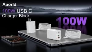 USB C Charger Block 100W 3-Port GaN Super Fast Phone Charger for Samsung Type C 65W Laptop Chargers with 10ft USB C Charging Cable for Pro/AiriPad Pro iPhone 17/16 S26 Ultra/S25[2 Pack]