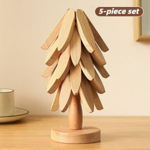 Alas Cawan Pokok Krismas Buluh Anti-Gelincir Penebat Haba Diameter 20CM Hiasan Meja Cantik