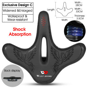 WEST BIKING Bicycle Saddle Comfortable Thicken Shock Absorber Bike Seat Hollow Memory Foam Ergonomics Soft Bicycle Saddle Cushion 33CM Widened Mountain Bike Accessories