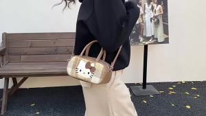 Korean-style trendy little girls shoulder bag cartoon cute kitten baby handbag fashionable plaid childrens accessory bag