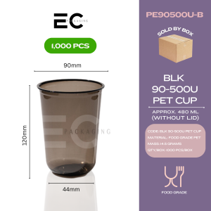 EC 1000Pcs/Box Black Pet UCup Dabba Cups 90MM400/500ML Milk tea/Shake/Juice/Coffee Cup