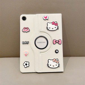 CrashStar 3D Hello Kitty 360° Berputar Stand Flip Leather Tablet Case For Samsung Galaxy Tab A11 A9 A8 A7 A 2019 A9+ A11+ Tab S6 Lite S7 S8 S9 FE S10 + 8.0 8.7 10.1 10.4 10.5 10.9 11 12.4 inch Cute Kartun Cat Pad Cover Fashion Shockproof Tab Casing Skin