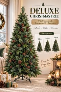 🎄H10【READY STOCK】2026NEW!180/210/240cm Artificial Christmas Tree with Pinecones|Premium Faux Pine Tree|Christmas Home Decoration|Festive Decor