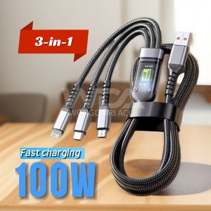 Kabel Data Charger 3in1 Fast Charging 100W USB to Micro Lightning & Type C Transmisi 480mbps
