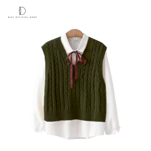 vest knit cable rompi rajut wanita / rompi rajut vest v neck wanita / rompi rajut cewek korea / jaket rajut wanita dewasa / baju rajut korea wanita style / sweater rajut korea cewek / outer rajut rompi wanita korean hijab / vest rajut rompi 1 set kemeja