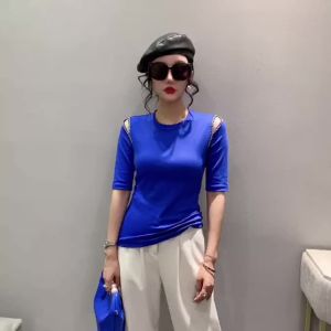 YIMEI Áo Thời Trang Cutout HỞ Vai Gợi Cảm Áo Thun Nữ Đính Cườm Xuân/Hè 2026 Thời Trang Mới Ôm Vừa Cổ Tròn Áo Thun Nữ Đẹp Tay Áo Vừa Cotton