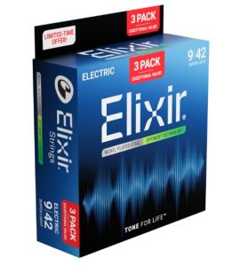 Hộp 3 bộ dây đàn guitar điện Elixir Nanoweb Nickel Plated Steel cho âm sáng bền lâu chống rỉ cao cấp