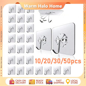 50/10pcs Transparent Adhesive Hooks Non-slip Non-marking Multifunctional Kitchenware Hooks Seamless Adhesive Hook Waterproof Transparent Hooks Strong Stick Wall Hanger Organizer