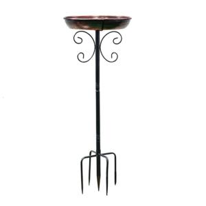 Outdoor Bird Bath Bowl with Bird Ornament for Garden Decors Sturdy Metal Construction Stable Prongs Base
