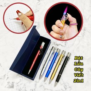 HCM Bật Lửa Khè Xài Gas Kim Loại Hình Cây Viết Đa Năng Nhiều Màu Có Hộp Làm Quà Tặng