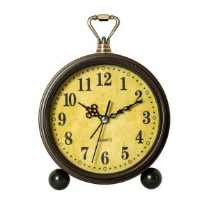 SGFDD Super Silent Quartz Table Clock Retro Hangable Battery Alarm Clock Simple Metal Frame Vintage Desk Clock Time for Bedroom