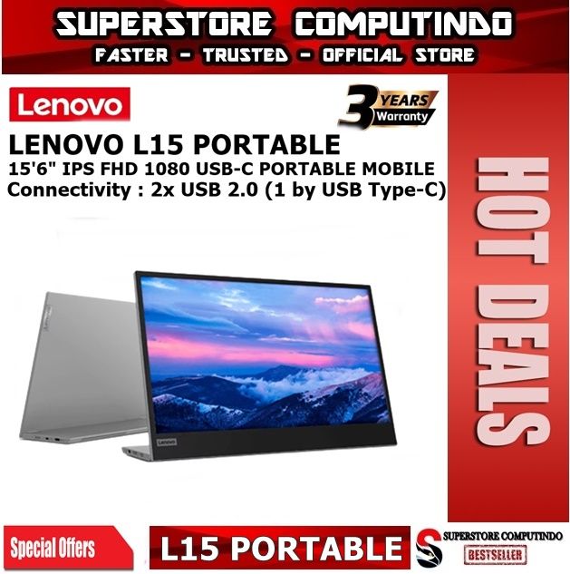 Monitor Led Portable Mobile Lenovo L15 15 6 Ips 1080p Usb C Lazada Indonesia