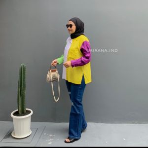 KEMEJA NAGITA LUNA MAYA WANITA OVERSIZE KOMBINASI KUNING PUTIH 791