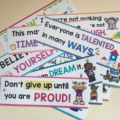 6 Pcs Classroom Growth Mindset English Posters for Kids Homeschool Motivational and Inspirational Wall Decoration Educat