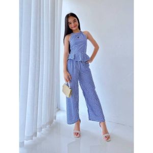 Moly gingham| Trendy Sleeveless Wide Leg Outfit for Kids