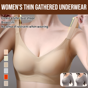 Womens Thin Gathered Underwear Support Top Wireless Latex Seamless Anti-Sagging Bra Comfortable Adjustable Lingerie