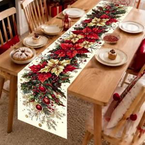 FFBH Santa Snowman Christmas Table Runner Tabletop Decoration Reindeer Christmas Tablecloth Plaid Vintage Xmas Table Flag 5Y6Z3
