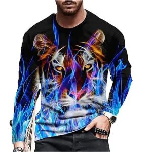 Fashion Harajuku Animal Tiger Long Sleeve T-Shirt 3d Printed Casual O Collar Street Personality Fun Loose Plus Size Top