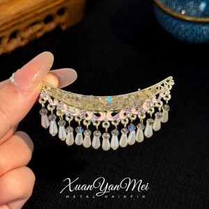New woven blue crystal tassel side clip for women ancient style hair accessory super fairy-like hair clip