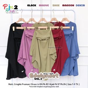 COD Dress Gamis Cringkle Motif Polos Free Jilbab Anak Perempuan Usia 7-9 Tahun Edelynn Vol2