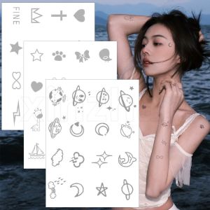 Disposable Waterproof Cute Tattoo / Small Fresh Herbal Moon Star Heart Decals / 1 Sheet Black Temporary Tattoo Stickers / Women Body Finger Art Fake Tattoo Sticker