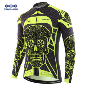 KEMALOCE Long Sleeve Cycling Jersey Man White Yellow The skull Bicycle Clothes 2023  Pro Bicycle Jersey Breathable Dry fast Full Sleeves Cycling Clothing