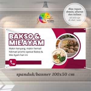 Cetak Spanduk Banner Merah Dan Putih Modern Bakso & Mie Ayam