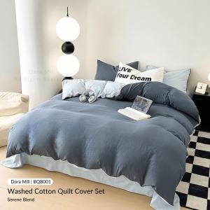 DORAMILL 100% Washed Cotton Quilt Cover Bedsheet Set Grade A Fabric 3in1 Super Single 4in1 Queen BQB