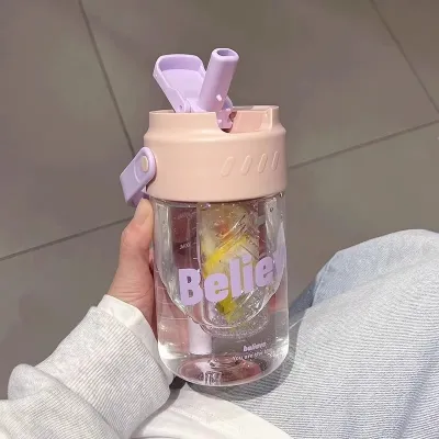 600/800ml Cute Kids Water Bottle BPA Free Leak Proof Portable Straw Cup Straw Cup With Handle