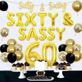 Cheereveal Black Gold Happy 60th Birthday Decoration Women Sixty and Sassy Birthday Decorations Balloon Banner Cake Topper Funny 60th Birthday Decorations Number 60 Foil Balloons. 