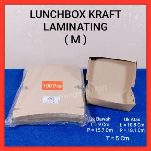 ( Uk M harga 50pcs ) Paper LUNCH BOX KRAFT Coklat Size M kotak makan Takeaway polos
