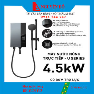 Máy nước nóng Panasonic trực tiếp có bơm trợ lực DH-4UDP1VZ màu đen xanh hiện đại với mà hình LCD hiển thị nhiệt độ