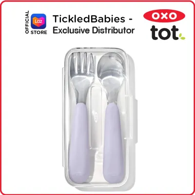 OXO Tot On-the-Go Fork and Spoon Set with Traveling Case - - - ( oxotot toddler kids feeding travel stainless cutlery )