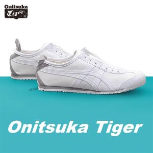 Original Tiger Shoes Classic White/grey Tail Mexico66 Canvas Slip-on Comfortable Breathable Casual Sneakers for Men and Women 1183A360-119