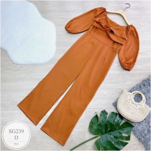 ML239  Jumpsuit จั๊มสูทขายาว ทรงแขนพองยาว อกแต่งผ้าม้วนทรงสวยเข้ารูป ทรงขายาว งานสุดหรู งานน่ารักๆดีไซน์เก๋