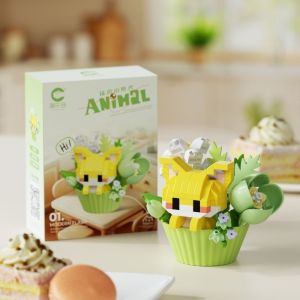 LUXELU Nhựa Khối xây dựng Động vật hoạt hình Chú mèo dễ thương chú chó chú thỏ Đồ trang trí bàn làm việc Chủ đề món tráng miệng Khối hoa trong chậu Quà tặng cho trẻ em