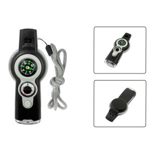 7in1 Emergency Survival Function Whistle Outdoor Multifunctional Survival Whistle with Lanyard Compass Flashlight Camping Hike