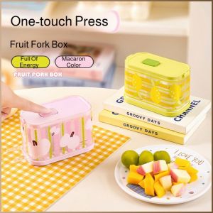 Fruit Fork Ejector Fruit Knife and Fork Lightweight Fork Press Type Compartmentalized Storage